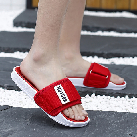 WEH slides men summber Room Shoes Men Bathroom Slippers Red Men Flip Flops Fashion Pool Mens Slippers Soft Sole top shoe brands ► Photo 1/6