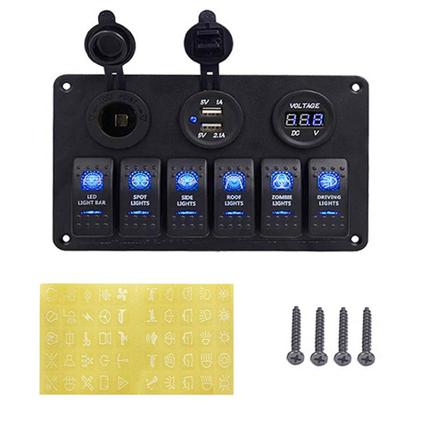 Universal Car Switch Panel 12V Voltmeter Dual USB Accessories For Marine Boat Caravan RV Electric Digital Display Switches ► Photo 1/6