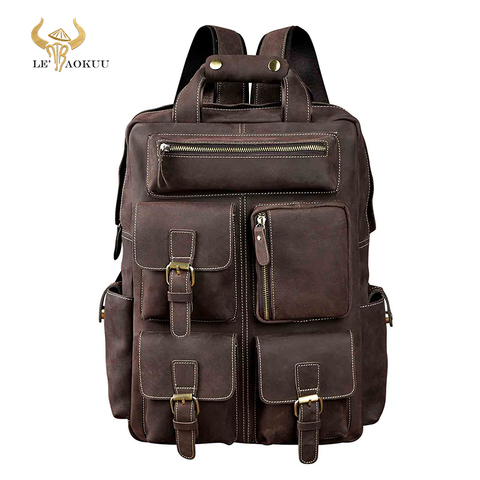 Men Original Leather Fashion Travel University College School Book Bag Designer Male Backpack Daypack Student Laptop Bag 1170 ► Photo 1/6