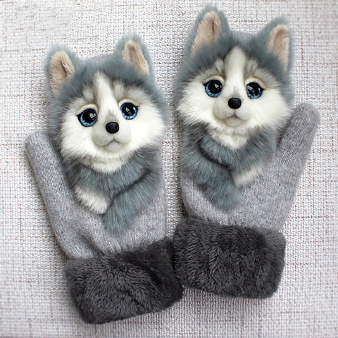 Women Winter Gloves Ladies Girls Outdoor Thick 3D Cartoon Cat Warm Mittens Thicken Men And Women Gloves Christmas Gifts ► Photo 1/6