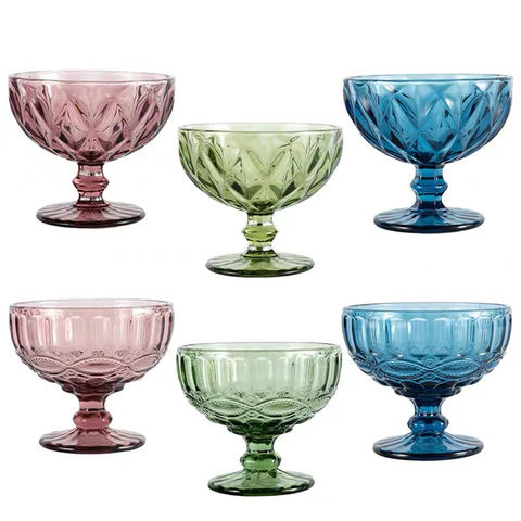 Salad Glass Bowl Glass Russian Retro Relief Style Salad ice Cream Shake Goblet Cup Restaurant Hotel Banquet Household Items ► Photo 1/6