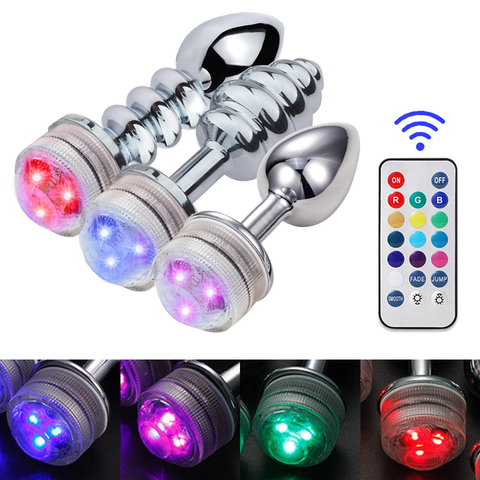 Metal Anal Plug Remote Control Discoloration LED Light Anal Beads Prostate Massager Dildo Butt Plug Sex Toys For Men Women ► Photo 1/6