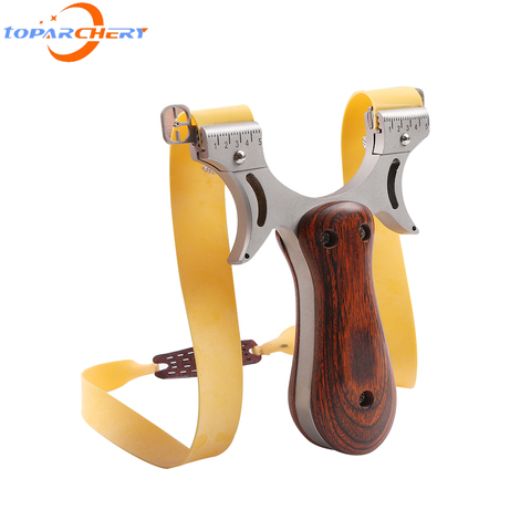 Stainless Steel Slingshot for Hunting 5 Points Aiming Powerful Catapult Shooting Wooden Riser with Flat Rubber Band ► Photo 1/6