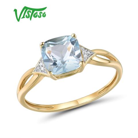 VISTOSO Pure14K 585 Yellow Gold Ring For Women Sparkling Diamond Limpid Blue Topaz Anniversary Classic Fine Jewelry ► Photo 1/6