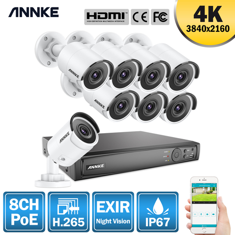ANNKE 8CH 4K Ultra FHD POE Network Video Security System 8MP H.265 NVR With 8X 8MP 30m EXIR Night Vision Weatherproof IP Cameras ► Photo 1/6