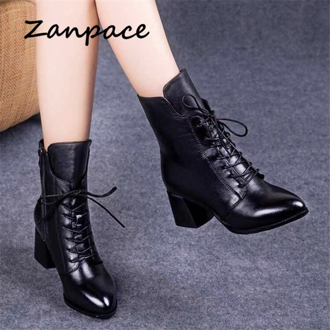 2022 New Leather Women Boots Thicked Velvet PU Women Shoes Women's High-heeled Cotton Keep Warm Winter Boots Zapatos De Mujer ► Photo 1/6