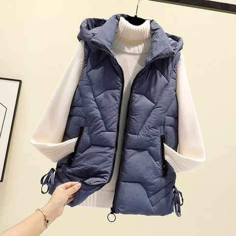 2022 Women Haze blue Sleeveless Vest Winter Warm Plus Size 4XL Down Cotton Padded Female Veats  Collar Sleeveless Waistcoat ► Photo 1/6