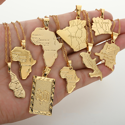 Africa Congo Algeria Map Pendant Necklace For Women Men Gold Color Copper Chain Necklaces Hiphop Style ► Photo 1/6