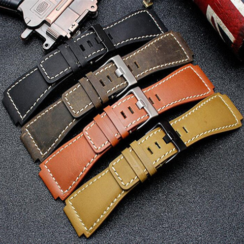 34*24mm Convex End Italian Calfskin Leather Watch Band For Bell Series BR01 BR03 Strap Watchband Bracelet Belt Ross Rubber Man ► Photo 1/6