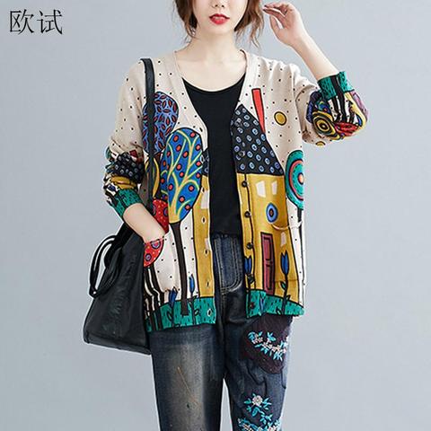 Plus Size Cartoon Print Knitted Cardigan Women Sweater 2022 Autumn Winter Korean Cardigans Ladies Casual Vintage Kardigan Mujer ► Photo 1/6