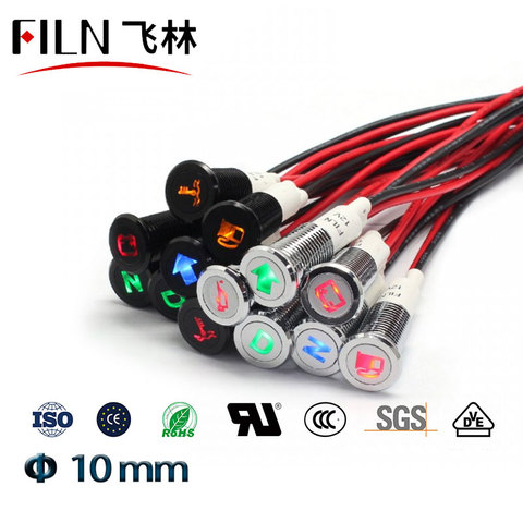 10mm car 12v led indicator light dashboard panel warning symbol red green blue white amber pilot lamp waterproof wire leading ► Photo 1/6