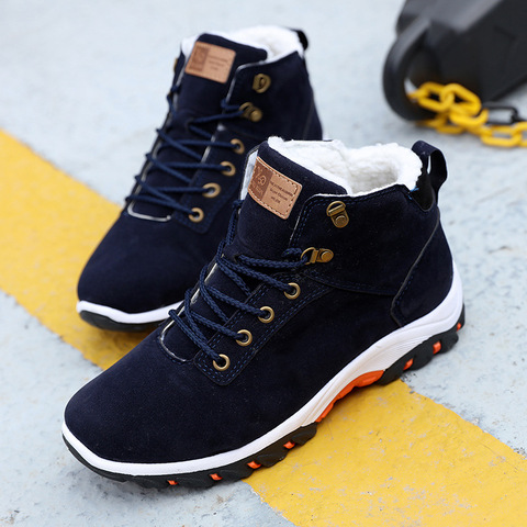 Winter Shoes Men Boots Lace-Up Sneakers Fur Warm Fleeces Snow Boots High Flat Casual Cotton Shoes Solid Wear Resistant Anti-Skid ► Photo 1/6