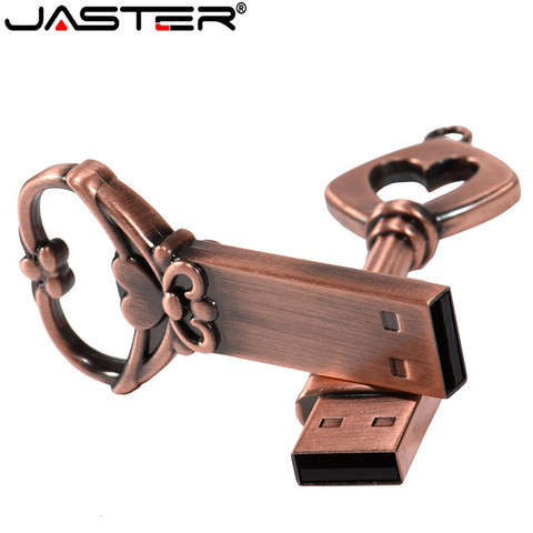 JASTER copper love heart shaped key usb flash drive pendrive pen drive 4gb 16gb 32gb 64gb metal keys memory Stick wedding gift ► Photo 1/6