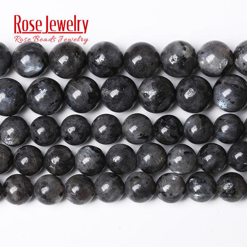 Wholesale Natural Stone Black Larvikite Labradorite Round Loose Beads 15
