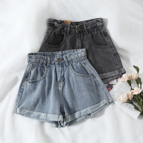 New 2022 Summer High Waist Denim Shorts Women Casual Loose Ladies Fashion Plus Size Elastic Waist Wide Leg Short Jeans Female ► Photo 1/6