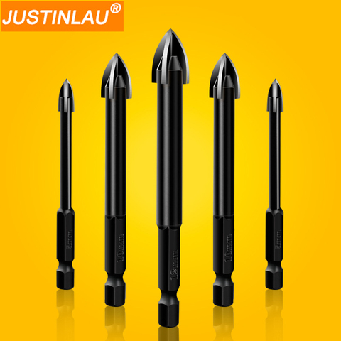 JUSTINLAU 6pcs/set 4-12mm Glass Drill Bit Set Alloy Carbide Point with 4 Cutting Edges Tile & Glass Cross Spear Head Drill Bits ► Photo 1/6