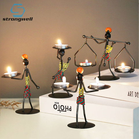 Strongwell Mini Metal Men Candlestick Handmade Art Candle Holder Home Decor Miniature Figurines Home Decoration Birthday Gift ► Photo 1/6