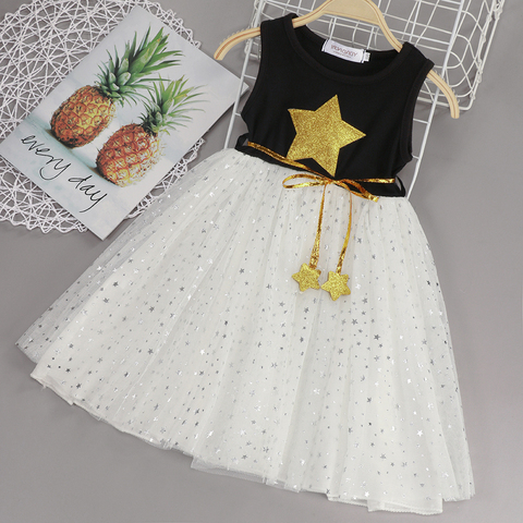 Baby Girl Little Star Sequins Dress Summer Kids Sleeveless Frocks Children Floral Gown Child Lace Tulle Tutu 2 3 4 5 6 7 8 Yrs ► Photo 1/6