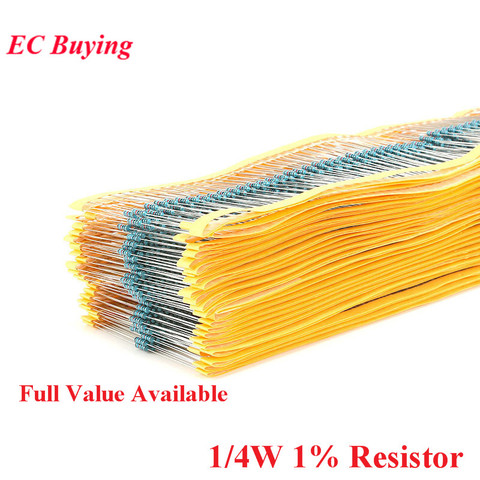 100pcs 1/4W 0R-10M Metal Film Resistor 0.25W 100R 120 150 220 270 330 470 1K 2.2K 4.7K 10K 240K 470K 1M 20M ohm Ω Resistance ► Photo 1/5