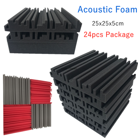 24pcs 250x250x50mm Studio Acoustic Foam Panels Sound Absorbing KTV Noise Absorption Foam Tile Wedge Sound Proofing Wall Panels ► Photo 1/6