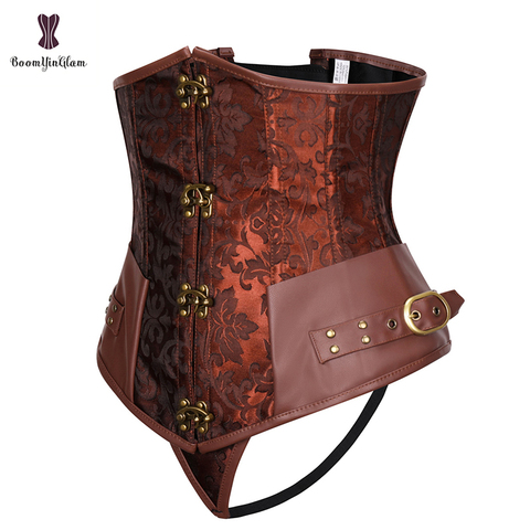 Women's Steampunk Vintage Faux Leather Spiral Steel Bone Underbust Corset Plus Size S To 6XL ► Photo 1/6