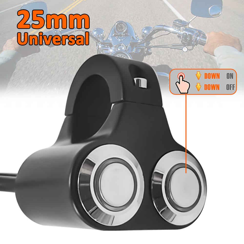 1" Motorcycle Handlebar Dual Button Self-return Switch with Blue LED Indicator