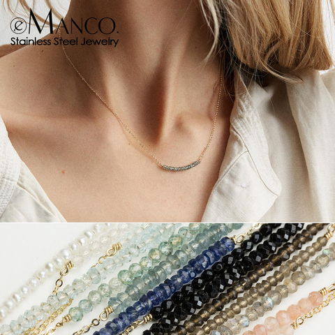 e-Manco Multi color crystal pendant choker necklace women gold color stainless steek necklace layered necklace ► Photo 1/5