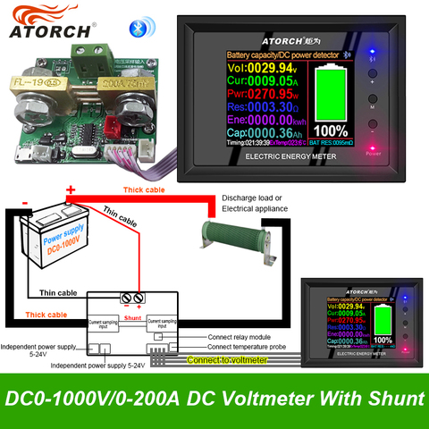 1000V/0~1000A DT24P Digital Display DC Power Supply Voltmeter Ammeter Battery Capacity Tester Battery Fuel Gauge Meter ► Photo 1/5