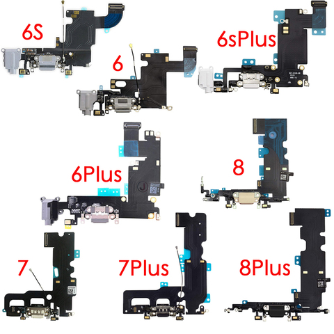 Charging Port USB Dock Flex Cable With Microphone And Signal Antenna Replacement For iPhone 6 6Plus 6s 6sPlus 7 7Plus  8 Plus ► Photo 1/6