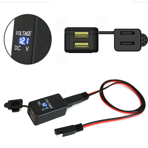 SAE To USB Adapter with Voltmeter Motorcycle Quick Disconnect Plug with Waterproof Dual USB Charger for Smart Phone Tablet GPS ► Photo 1/6