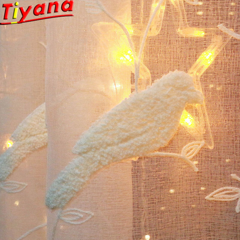 Bird Pattern 3D Embroidery Drape Sheer Curtains for Living Room Window Cotton White Tulle Embroidered Bird Gauze Yarn X-WP004#15 ► Photo 1/6