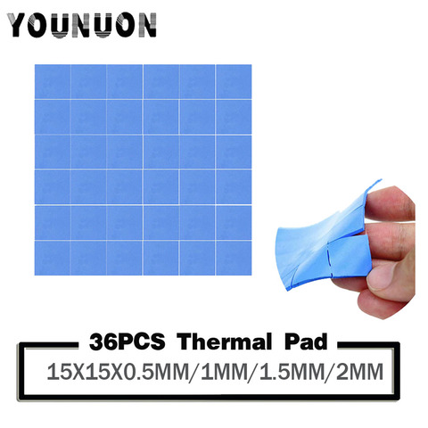 YOUNUON 36 pcs 15mm*15mm*2mm 1.5mm 1mm 0.5mm Thermal Pad GPU CPU Heatsink Cooling Conductive Silicone Pad ► Photo 1/6