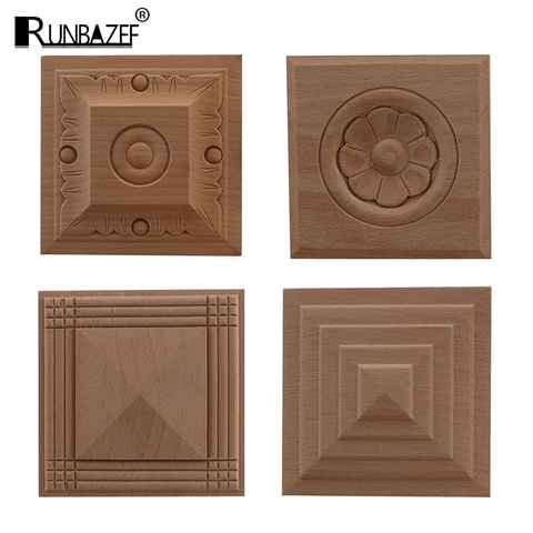 RUNBAZEF  European Decal Square Solid Round Door Heart Flower Furniture Decoration Accessories Carved Walls Wood Applique Onlay ► Photo 1/6