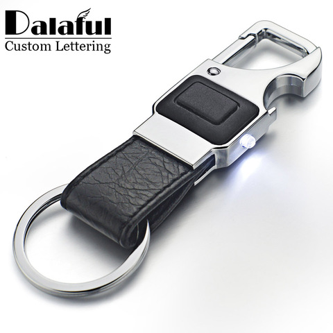 Dalaful Custom Lettering Keychain LED Lights Lamp Beer Opener Bottle Multifunctional Leather Men Car Key Chain Ring Holder K355 ► Photo 1/6