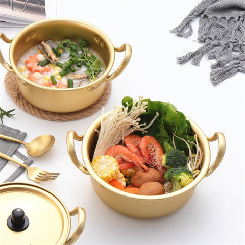 Creative Soup Pot Korean Noodles Aluminum Pot With Lid Noodles Milk Egg Cooking Pot breakfast Salad Bowl golden Kitchen Cookware ► Photo 1/6