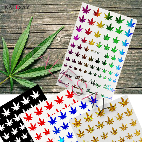 2022 DIY Nail Art 3D Self Adhesive Nail Stickers Pot Weed Leaf Nails Decal on Nails Manicure Decoration Colorful Line Designs ► Photo 1/6