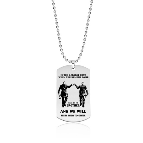New Dog Tag Pendant Necklace For Men Motorcycle Army Brothers Soldier Tough Man BFF Jewelry In The Darkest Hour When The Demons ► Photo 1/6