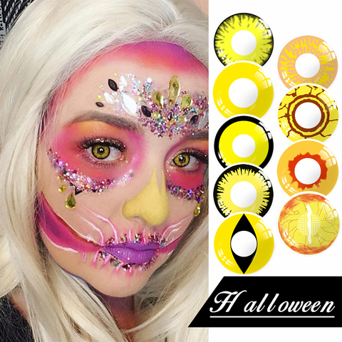 Halloween Cosplay Colored Contacts Lens Yellow Cat Manson Series 2pcs/Pair Annual Color Contact Lenses for Eyes Cosplay Makeup ► Photo 1/6