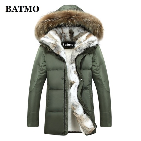 BATMO 2022 new arrival winter rabbit fur collar 80% white duck down hooded jackets men ,plus-size S-5XL ► Photo 1/4