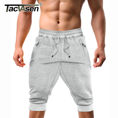 TACVASEN Men's Cotton Casual Shorts 3/4 Jogger Capri Pants Breathable Below Knee Outdoor Sports Gym Fitness Shorts with Pockets ► Photo 1/6