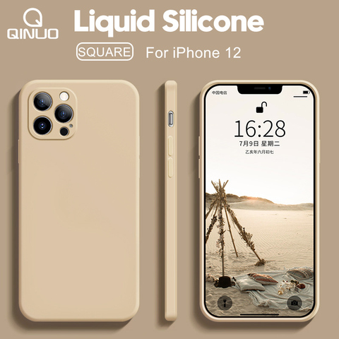 Luxury Original Square Liquid Silicone Phone Case For iPhone 12 11 Pro Max 12 Mini X XR XS Max 6 6S 7 8 Plus SE2 Thin Soft Cover ► Photo 1/6