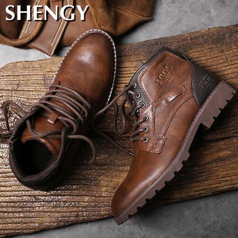 Winter Men Shoes Autumn Boots Retro Style Ankle Boots Lace Up  Casual  Boots High-top Shoes For Men Wear-resistant Zapatos Boots ► Photo 1/6