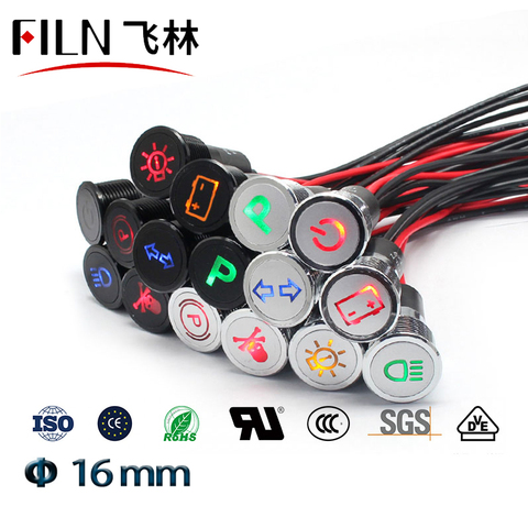 16mm Waterproof Lamp FILN 12V LED Car Boat LED Warning Dashboard Signal Lights Instrument Pilot light ► Photo 1/6