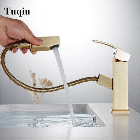 New Basin Faucet Single Lever Pull Out Brass sink Mixer Tap For Bathroom Basin Water Sink Mixer gold brush ► Photo 1/6