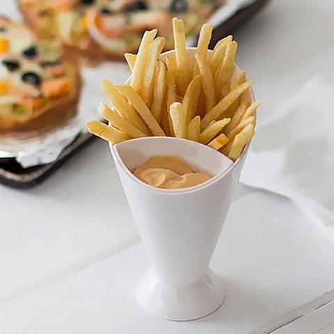 Kitchen Serving Tool Snack Cone Stand + Dip Holder For Chips Finger Food Sauce White ► Photo 1/6