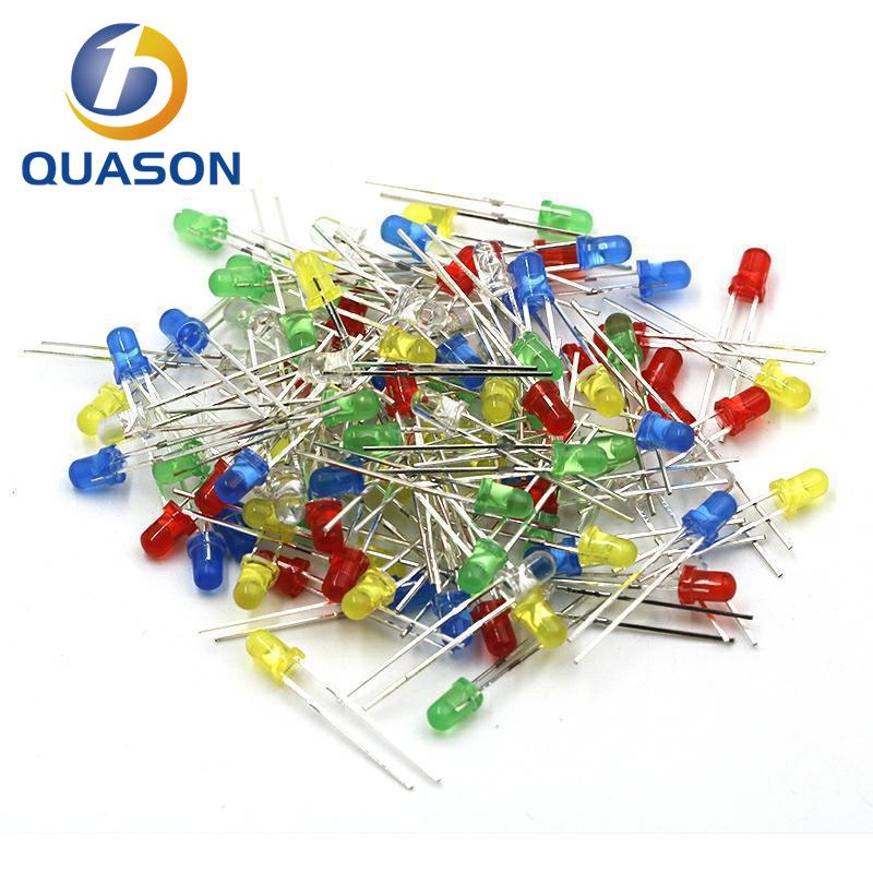 100pcs 3mm LED Light Assorted Kit DIY LEDs Set White Yellow Red Green ...