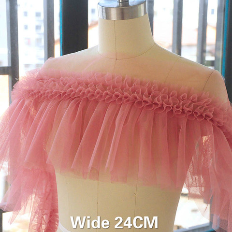 24CM Wide Beautiful White Pink Fluffy Yarn 3d Lace Collar Appliques Mesh Fabric Ribbon Dress Curtains DIY Sewing Guipure Decor ► Photo 1/5