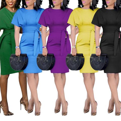 Summer ladies formal dresses for office bodycon sexy Ruched V Back Zipper Casual Wear to Work business Party Pencil Dress ► Photo 1/6