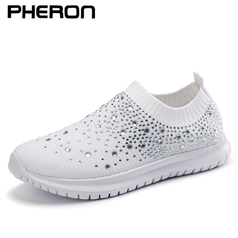 Vulcanized Shoes Sneakers Women Trainers Knitted Sneakers Ladies Slip-on Sock Shoes Sparkly Crystal Zapatillas Mujer Casual ► Photo 1/6