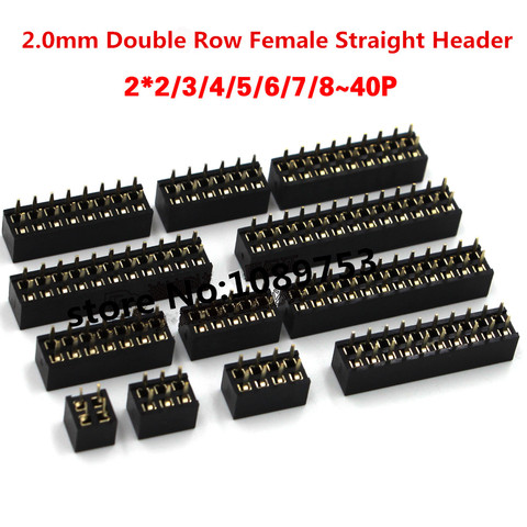 20pcs 2.0mm Double Row Straight Female Pin Header Socket Connector 2x2/3/4/5/6/7/8/9/10/12/14/16/18/20/25/30/40Pin ► Photo 1/1